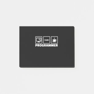 Programmierer schreiben Code und trinken Kaffee Post-it Klebezettel