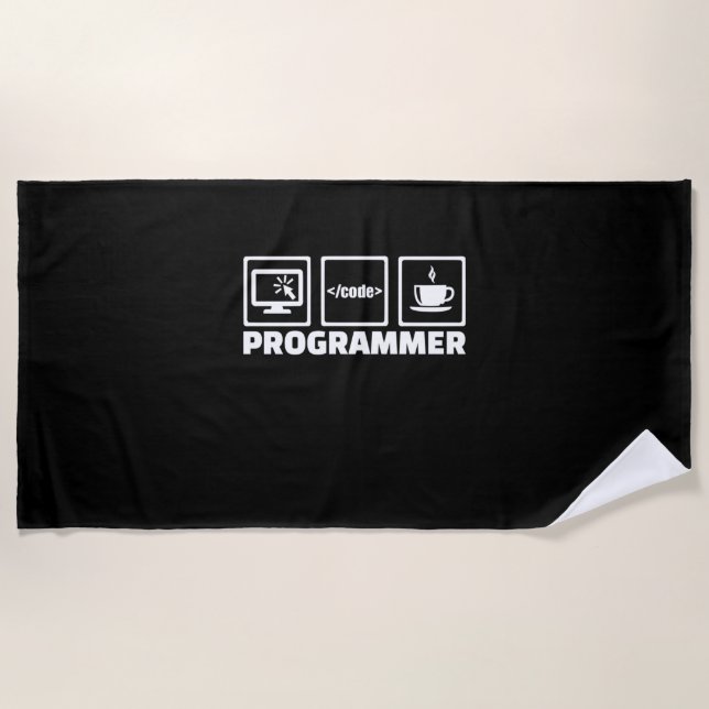 Programmierer schreiben Code und trinken Kaffee Strandtuch (Vorderseite)