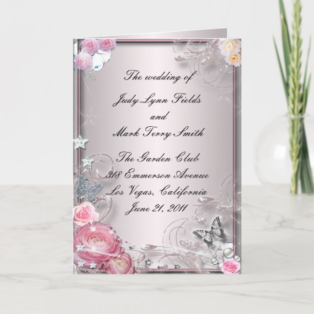 Programmkarte für Rosa Blüten und Schmetterlinge Programm (Vorderseite)