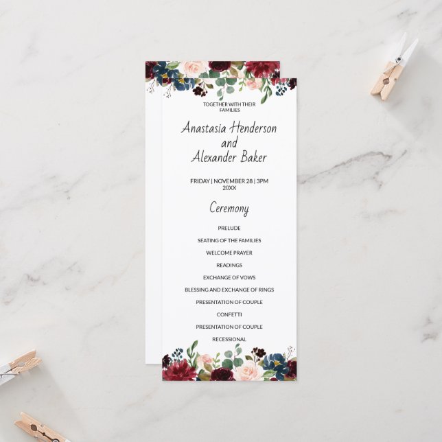 Programmkarte Hochzeit. (Vorderseite/Rückseite Beispiel)