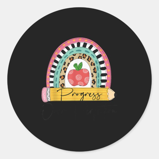 Progress Over Perfection Rainbow Pencil Motivation Runder Aufkleber (Vorderseite)