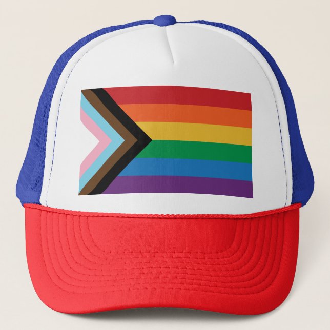 Progress-Pride-Flag - inklusiver Gay Pride-Hut Truckerkappe (Vorderseite)