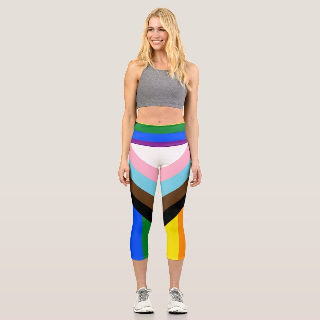 Progress Pride Flag LGBTQ+ Capri Leggings (Vorderseite)