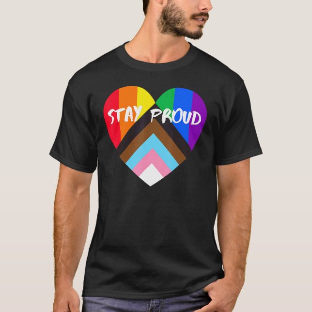 Progress Pride Heart Flag Bleibe stolz T-Shirt (Vorderseite)