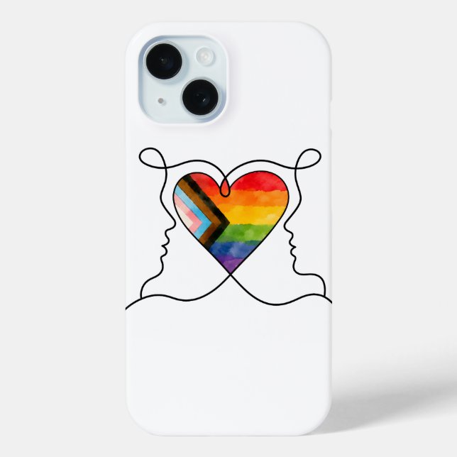Progress Pride Heart Line Art Case-Mate iPhone Hülle (Rückseite)