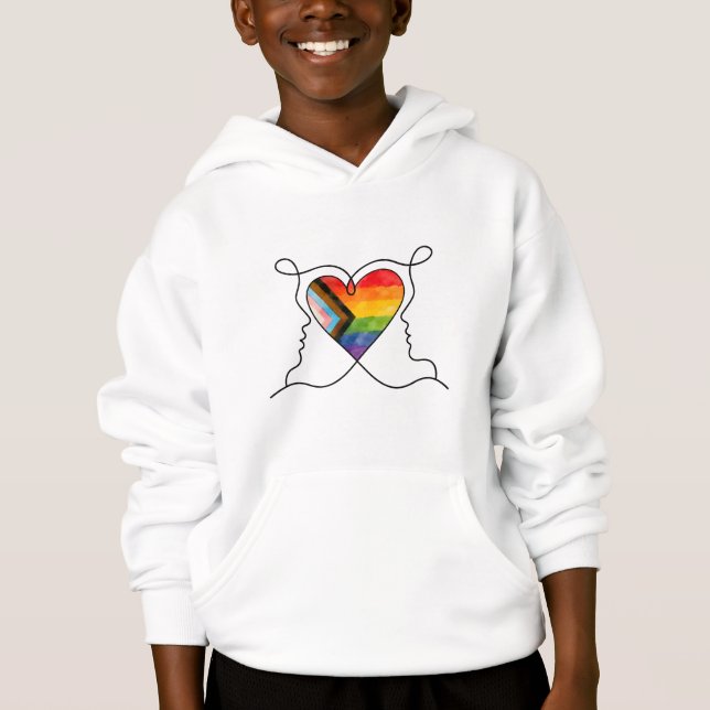 Progress Pride Heart Line Art Hoodie (Vorderseite)