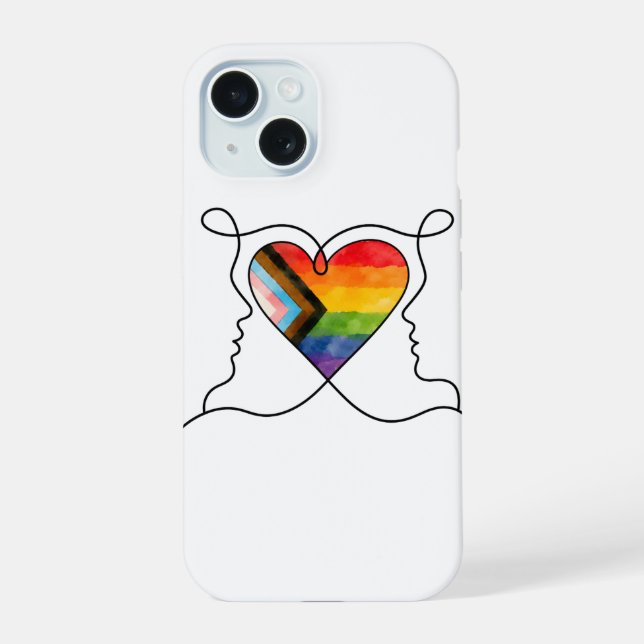 Progress Pride Heart Line Art iPhone 15 Hülle (Rückseite)