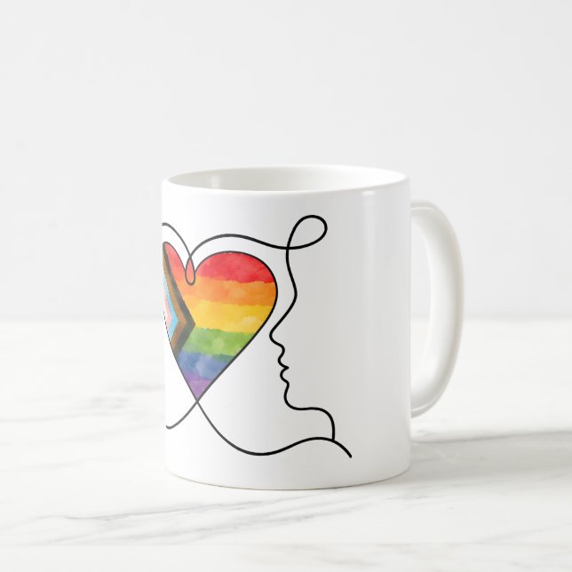 Progress Pride Heart Line Art Kaffeetasse (VorderseiteRechts)