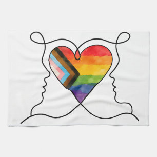 Progress Pride Herz Line Art Geschirrtuch
