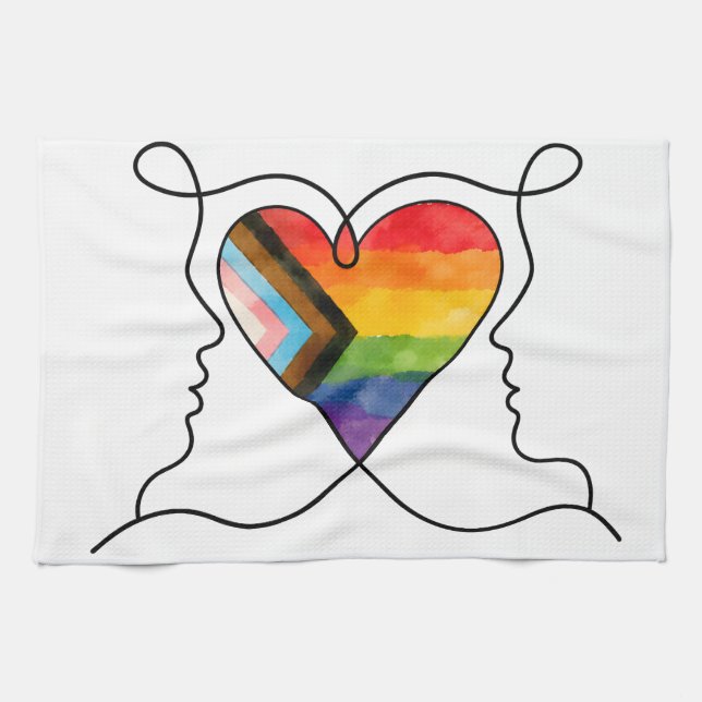 Progress Pride Herz Line Art Geschirrtuch (Horizontal)
