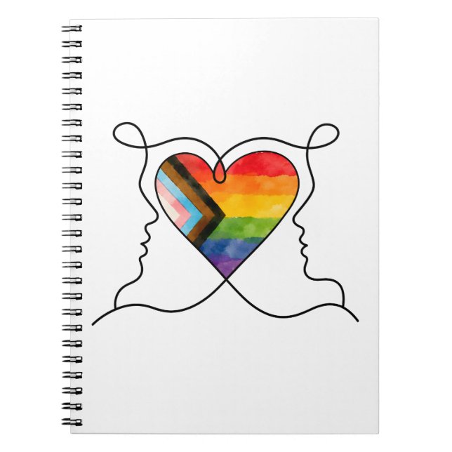 Progress Pride Herz Line Art Notizblock (Vorderseite)