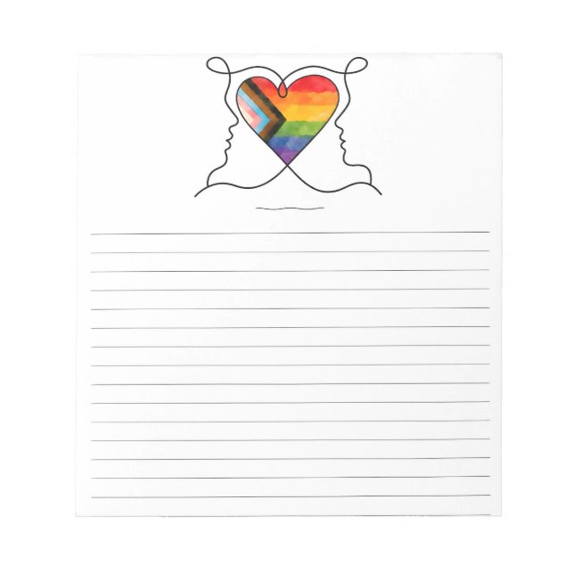 Progress Pride Herz Line Art Notizblock (Vorderseite)