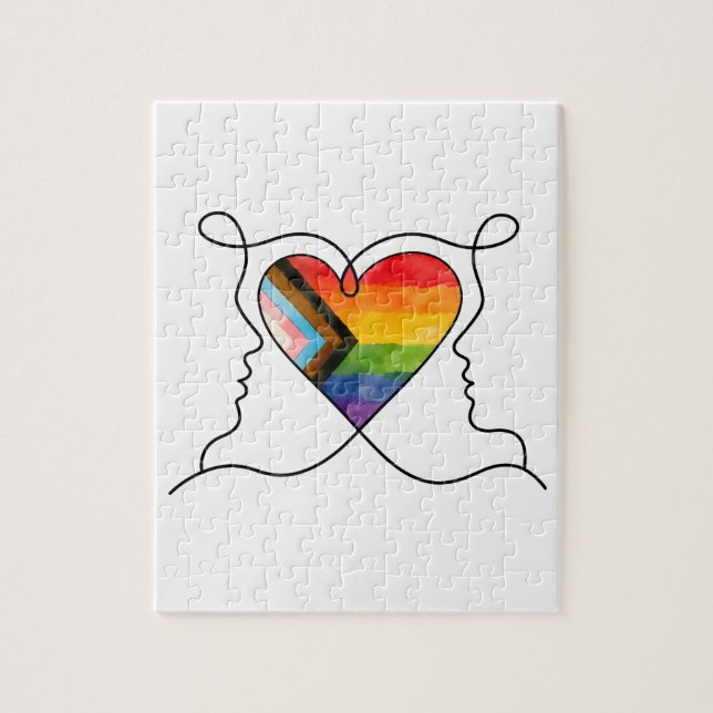 Progress Pride Herz Linienkunst Puzzle (Vertikal)