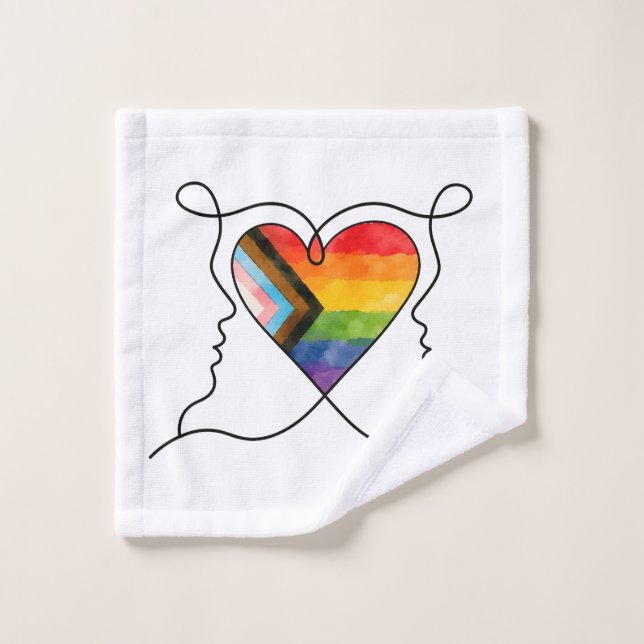 Progress Pride Herz Linienkunst Waschlappen (Waschlappen)