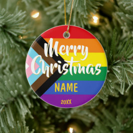 Progress Pride LGBT Rainbow Personalisiert Weihnac Keramik Ornament