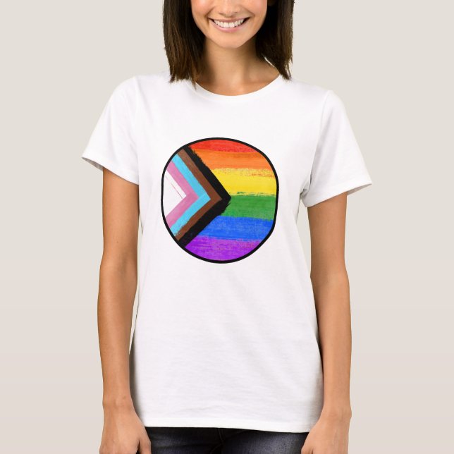 Progress Pride Streifen Bemalter Knopf T-Shirt (Vorderseite)