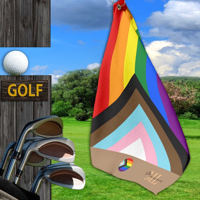Progress Rainbow Flag & Pride mit Monogramm / LGBT Golfhandtuch (Von Creator hochgeladen)