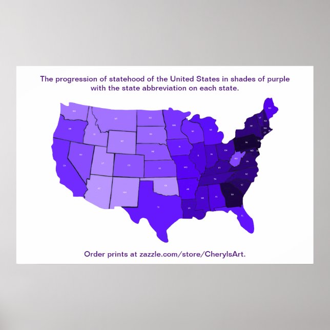 Progression Map of Statehood of U.S. Abbreviations Poster (Vorne)