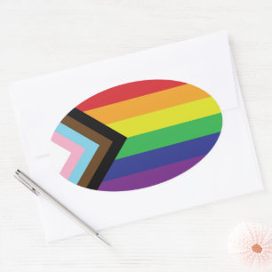 Progressive LGBTQIA-Flagge Ovaler Aufkleber