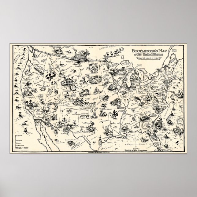 PROHIBITION BOOTLEGGERS MAP of the U. S. 1926 Poster (Vorne)