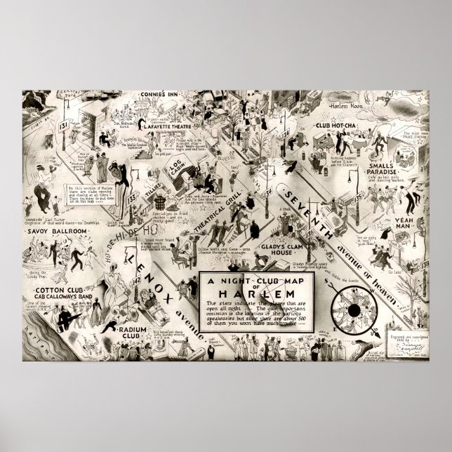 Prohibition Era Harlem, New York Speakeasy Map Poster (Vorne)