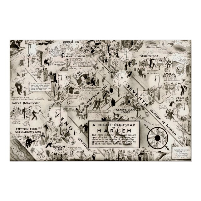 Prohibition Era Harlem, New York Speakeasy Map Poster (Vorderseite)