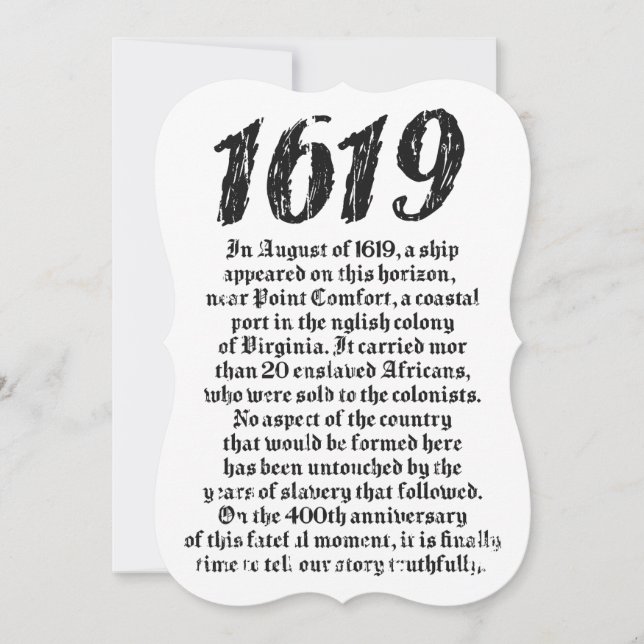 Projekt 1619 Etablierte American Black History Einladung (Vorderseite)