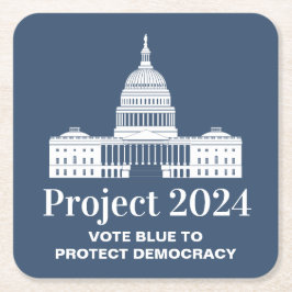 Projekt 2024 Abstimmung für Demokratie Rechteckiger Pappuntersetzer