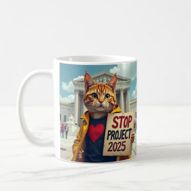 Projekt 2025 Cat Protester AI Art Kaffeetasse (Links)