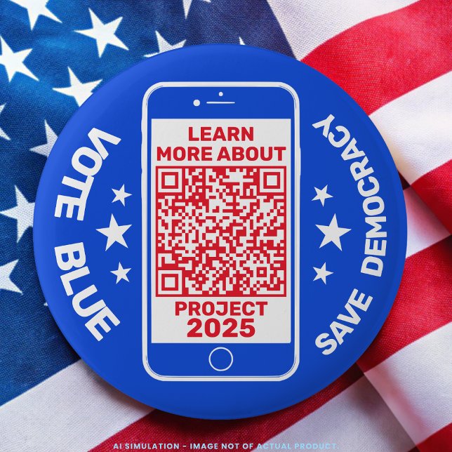 Projekt 2025 "Vote Blue - Rett Democracy!" QR-Code Button (Von Creator hochgeladen)