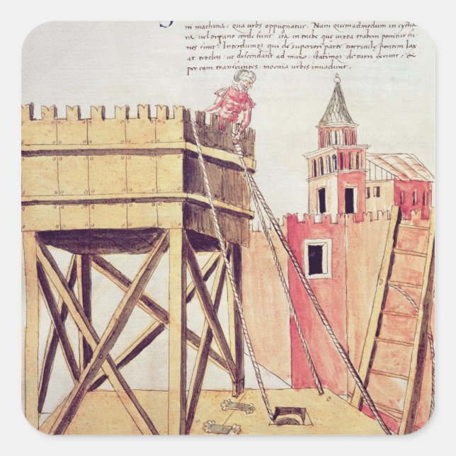 Projekt für einen Belagerungsturm Quadratischer Aufkleber (Vorderseite)