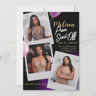 Prom-Absenden von Lila Gold-Foto individuell anpas Einladung