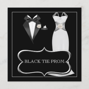 Prom High School Tanz Formal White Black Krawatte Einladung