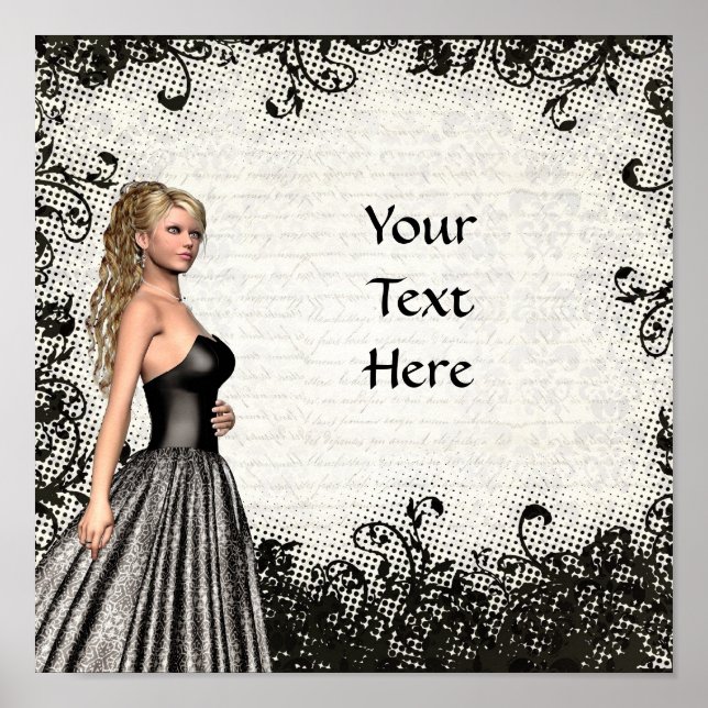 Prom-Mädchen in einem schwarzen Kleid Poster (Vorne)