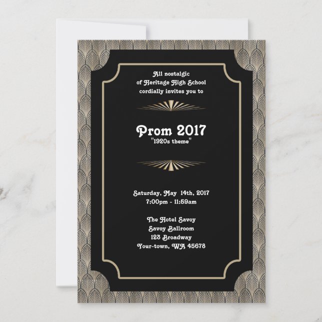 Prom mit Thema, schwarz und gold, großartig Gatsby Einladung (Vorderseite)