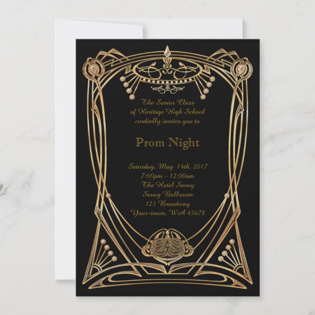 Prom Night eleganter Art Deko Stil Einladung (Vorderseite)