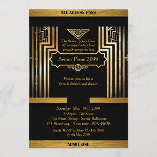 Prom Senior, Gatsby style, black & gold, monogramm Einladung