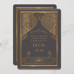 Prom Senior Junior, Great Gatsby, Gold, Grau B Einladung
