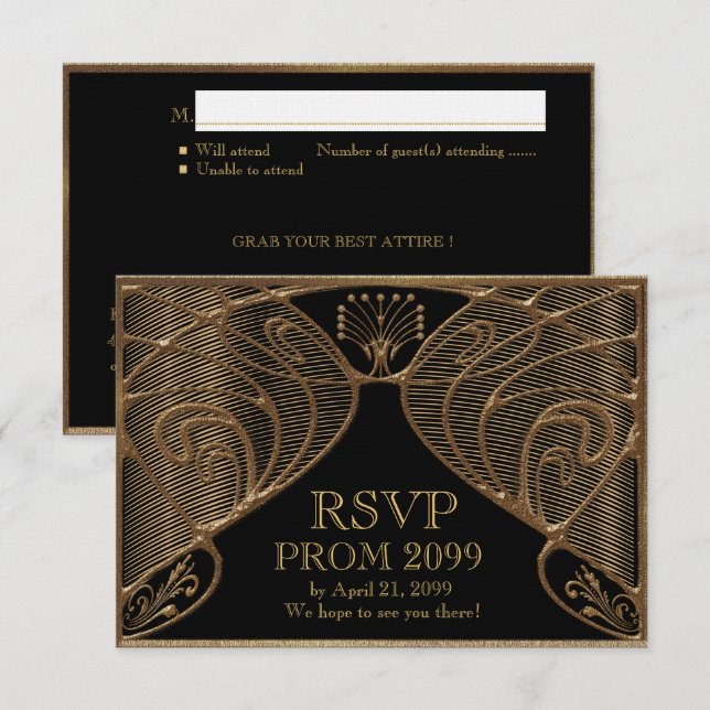 PROM UAWG, Great Gatsby, Gold auf schwarz Einladung (Vorne/Hinten)