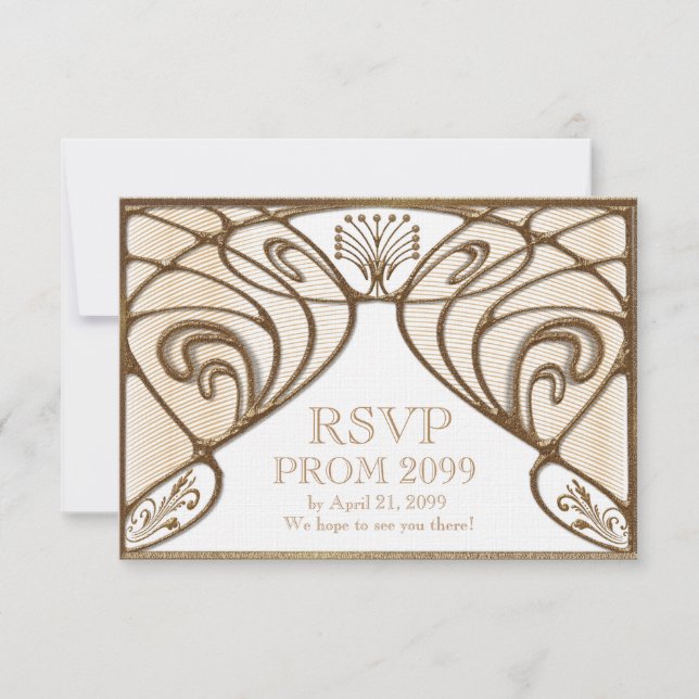PROM UAWG, Great Gatsby, Gold auf Weiß RSVP Karte (Vorderseite)
