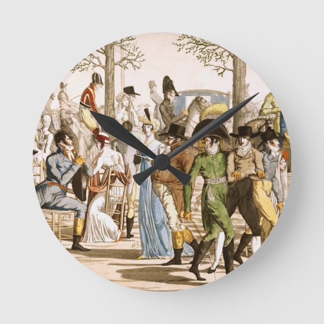 Promenade bei Longchamps, 1802 (Stich) Runde Wanduhr (Vorderseite)