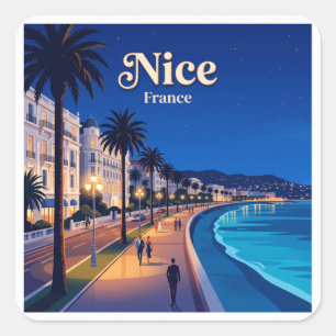 Promenade des Anglais bei Nacht Nizza Frankreich Quadratischer Aufkleber