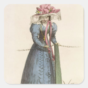 Promenaden-Kleid, Modegeck von Ackermanns Quadratischer Aufkleber