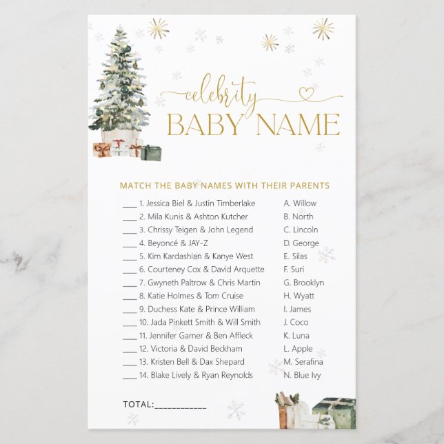 Prominenten-Babynamen-Spiel Weihnachtsbaum (Vorderseite)