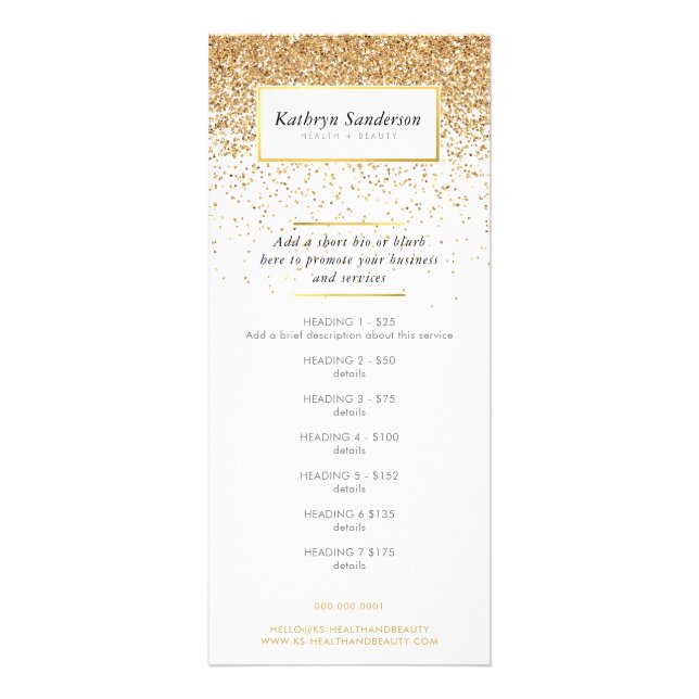 PROMO PRICE SERVICES LIST chic Imitats Gold Glitze Werbekarte (Vorne)