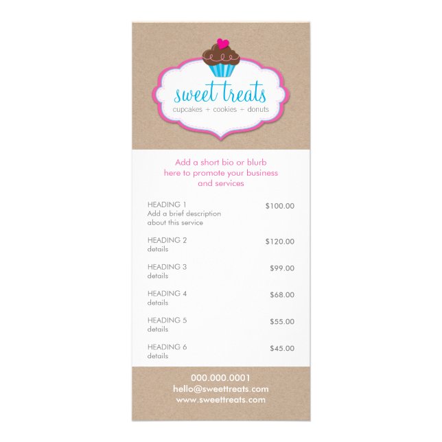 PROMO PRICE SERVICES LIST cupcake bakery Werbekarte (Vorne)