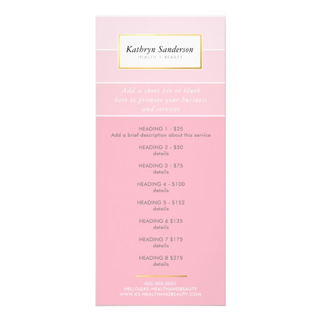 PROMO PRICE SERVICES LIST modern chic pink ombre Werbekarte (Vorne)