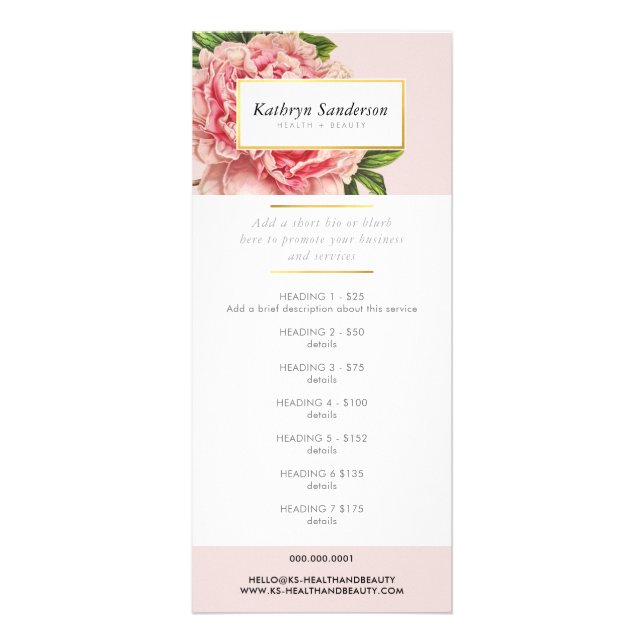 PROMO PRICE SERVICES LISTE Rosa Blume Werbekarte (Vorne)