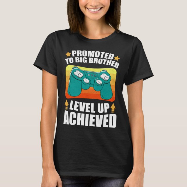 Promoted To Big Brother Level Up Achieved Gamer Bi T-Shirt (Vorderseite)