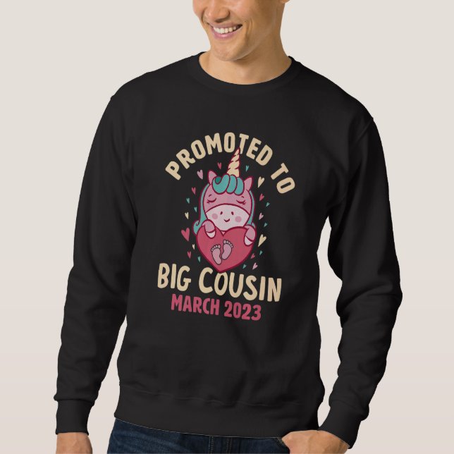 Promoted to Big Cousin March 2023 Unicorn Hearts N Sweatshirt (Vorderseite)